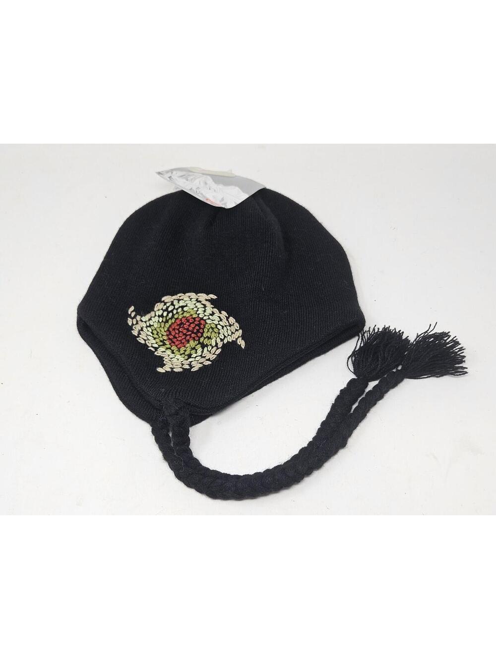 Burton One Size  Earflap Tassel Hat Embroidered Reason Beanie Black